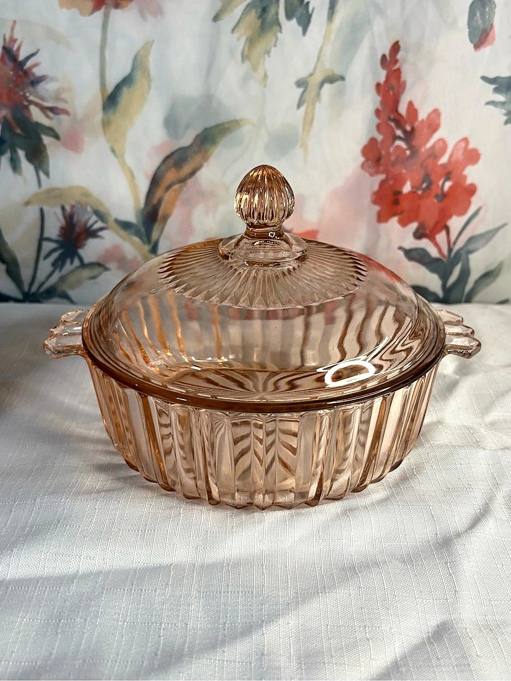 Vintage Pink Depression Glass Lidded Serving Dish